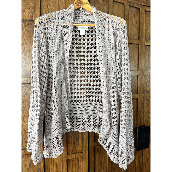 Vintage Kroshetta By Papillon Champagne Crocheted Cardigan Boho Hippie 70s Retro - Picture 9 of 9